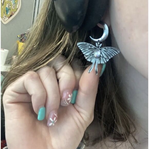 ✨“Celestial Moth & Moon Drop Earrings – Iridescent Gemstone Accent” - Picture 10 of 16